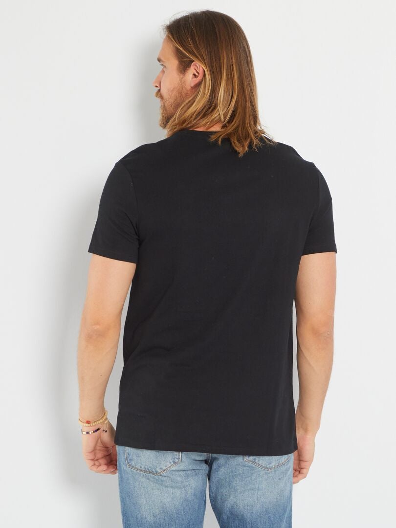 T-shirt regular col V en coton noir - Kiabi