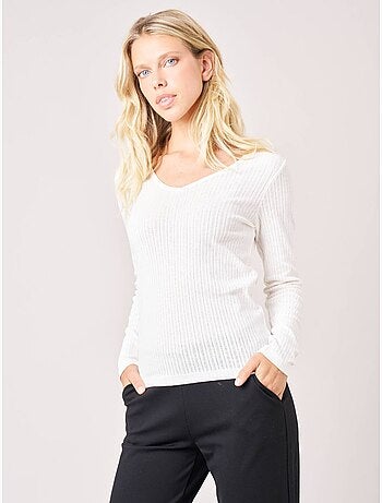 T-shirt regular femme en 100% coton côtelé 'deeluxe'