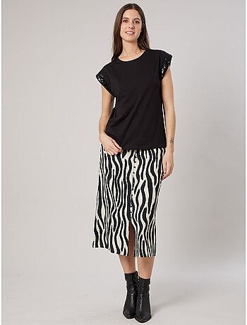 T-shirt regular femme en 100% coton détails sequins 'Deeluxe'