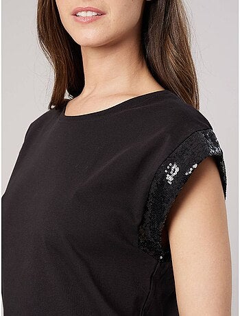 T-shirt regular femme en 100% coton détails sequins 'Deeluxe'