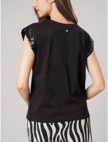 T-shirt regular femme en 100% coton détails sequins 'Deeluxe'