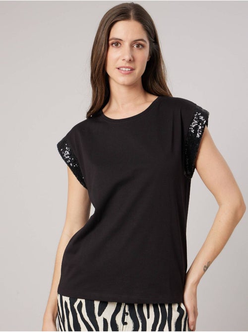 T-shirt regular femme en 100% coton détails sequins 'deeluxe' - Kiabi T-shirt regular femme en 100% coton détails sequins 'deeluxe' - Kiabi
