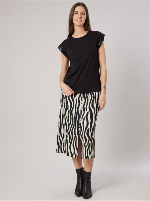 T-shirt regular femme en 100% coton détails sequins 'deeluxe' - Kiabi T-shirt regular femme en 100% coton détails sequins 'deeluxe' - Kiabi
