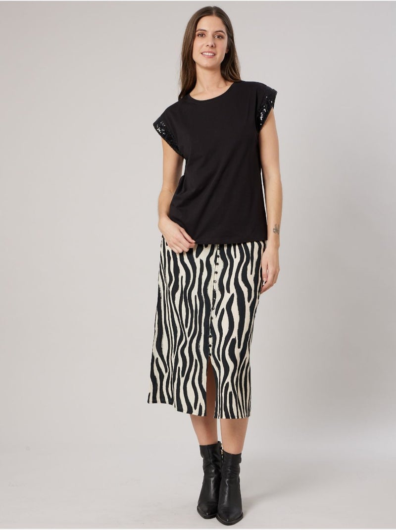 T-shirt regular femme en 100% coton détails sequins 'Deeluxe' Noir - Kiabi
