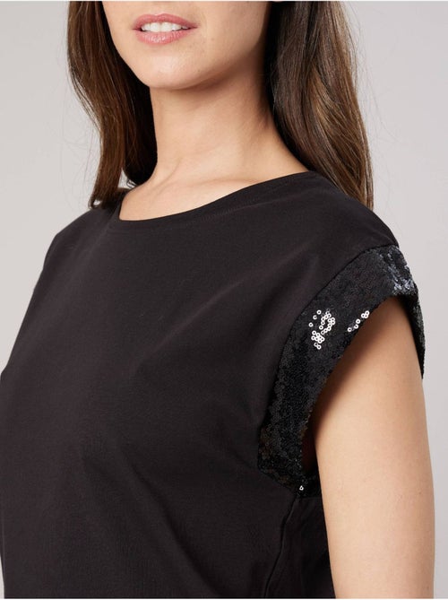 T-shirt regular femme en 100% coton détails sequins 'deeluxe' - Kiabi T-shirt regular femme en 100% coton détails sequins 'deeluxe' - Kiabi