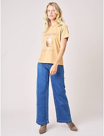 T-shirt regular femme en 100% coton imprimé café 'deeluxe'