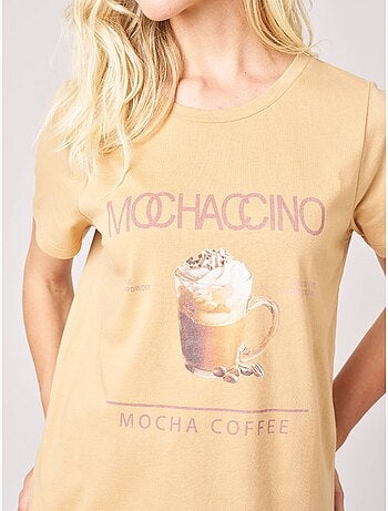 T-shirt regular femme en 100% coton imprimé café 'deeluxe'