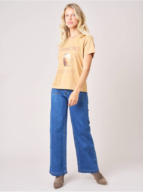 T-shirt regular femme en 100% coton imprimé café 'deeluxe' - Kiabi