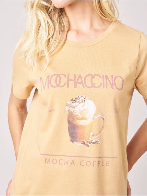 T-shirt regular femme en 100% coton imprimé café 'deeluxe' - Kiabi