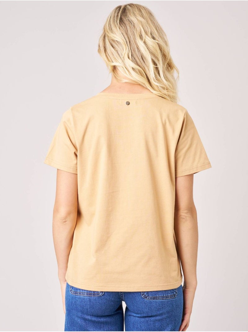 T-shirt regular femme en 100% coton imprimé café 'deeluxe' Beige - Kiabi