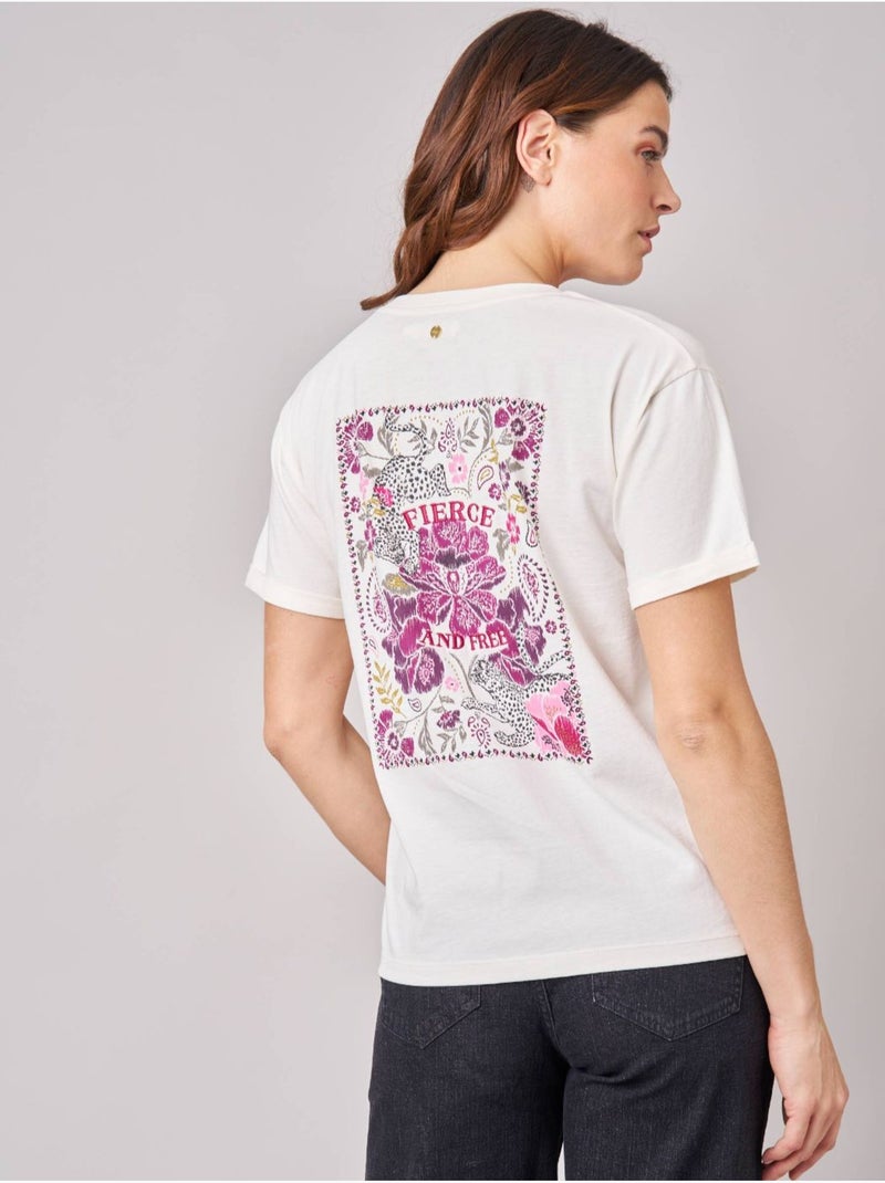 T-shirt regular femme en 100% coton imprimé graphique "fierce and free" 'deeluxe' Blanc cassé - Kiabi