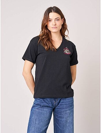 T-shirt regular femme en 100% coton imprimé graphique "Fierce and Free" 'Deeluxe'