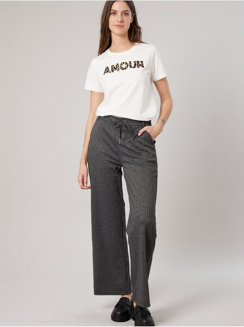 T-shirt regular femme en 100% coton inscription AMOUR en léopard 'Deeluxe' Blanc - Kiabi