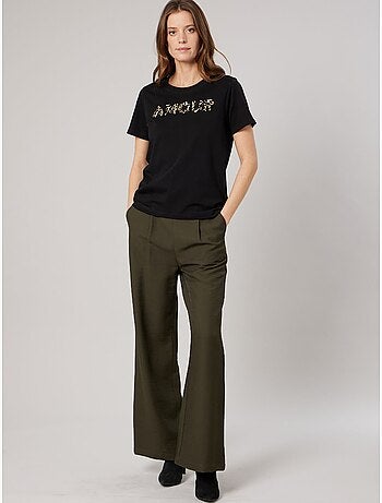 T-shirt regular femme en 100% coton inscription AMOUR en léopard 'Deeluxe'