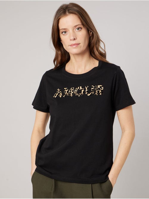 T-shirt regular femme en 100% coton inscription AMOUR en léopard 'Deeluxe' - Kiabi