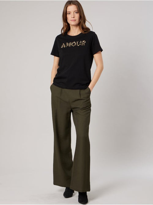 T-shirt regular femme en 100% coton inscription AMOUR en léopard 'Deeluxe' - Kiabi