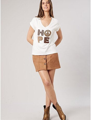 T-shirt regular femme en 100% coton jersey imprimé "hope" orné de perles 'deeluxe'