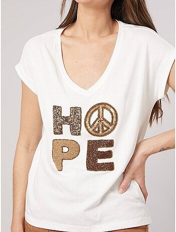 T-shirt regular femme en 100% coton jersey imprimé "hope" orné de perles 'deeluxe'