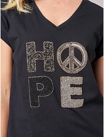 T-shirt regular femme en 100% coton jersey imprimé "HOPE" orné de perles 'Deeluxe'