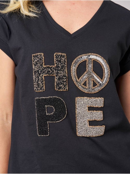 T-shirt regular femme en 100% coton jersey imprimé "HOPE" orné de perles 'Deeluxe' - Kiabi