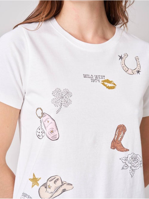 T-shirt regular femme en 100% coton jersey imprimé western 'deeluxe' - Kiabi T-shirt regular femme en 100% coton jersey imprimé western 'deeluxe' - Kiabi