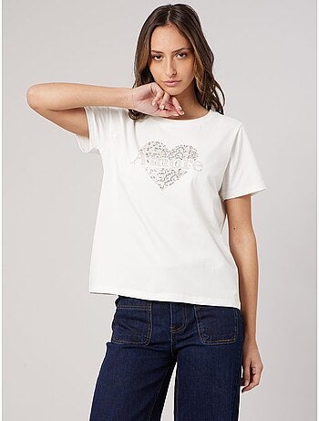 T-shirt regular femme en coton stretch avec cœur en strass 'deeluxe'
