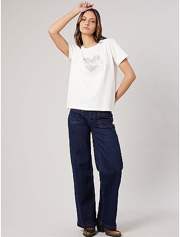 T-shirt regular femme en coton stretch avec cœur en strass 'deeluxe'