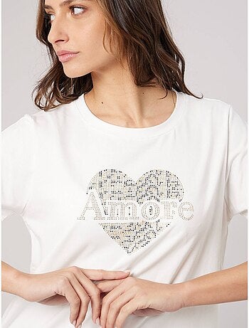 T-shirt regular femme en coton stretch avec cœur en strass 'deeluxe'
