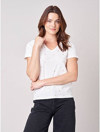 T-shirt regular femme en coton stretch imprimé étoiles 'deeluxe'