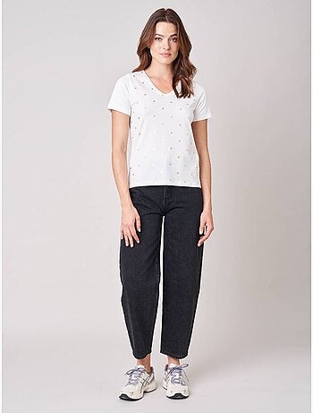 T-shirt regular femme en coton stretch imprimé étoiles 'deeluxe'
