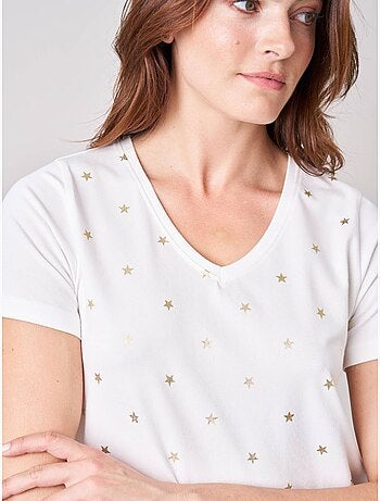 T-shirt regular femme en coton stretch imprimé étoiles 'deeluxe'