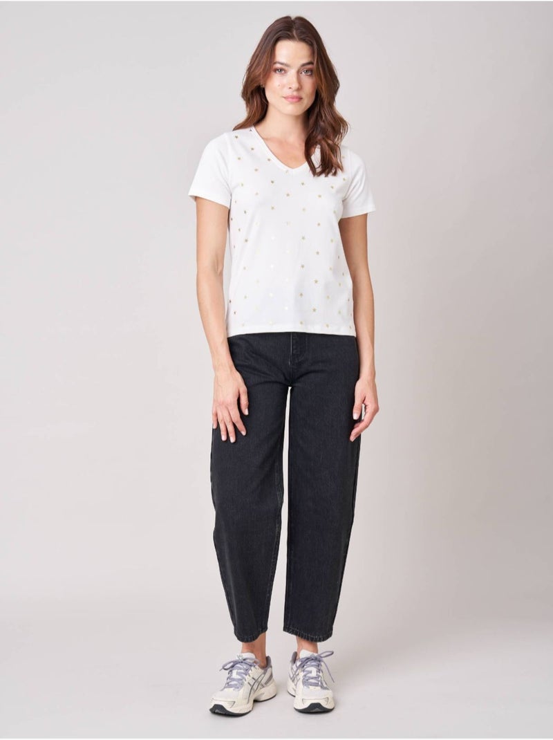 T-shirt regular femme en coton stretch imprimé étoiles 'deeluxe' Blanc - Kiabi