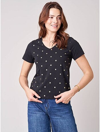T-shirt regular femme en coton stretch imprimé étoiles 'deeluxe'