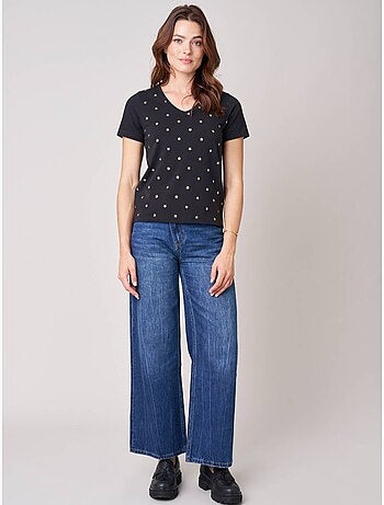 T-shirt regular femme en coton stretch imprimé étoiles 'deeluxe'