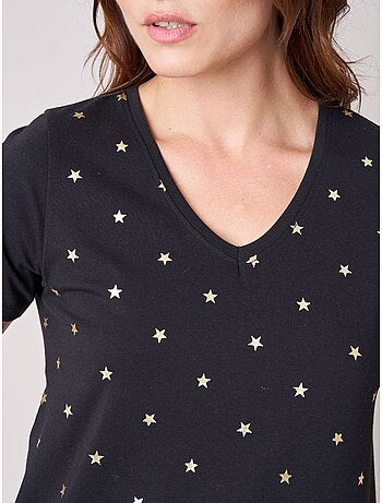 T-shirt regular femme en coton stretch imprimé étoiles 'deeluxe'
