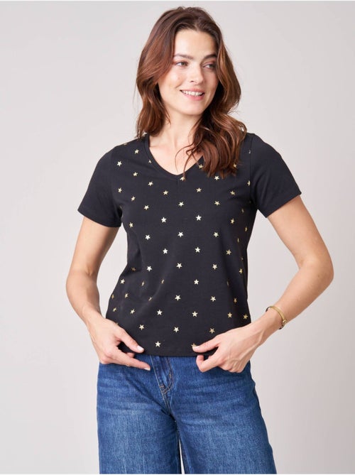 T-shirt regular femme en coton stretch imprimé étoiles 'deeluxe' - Kiabi