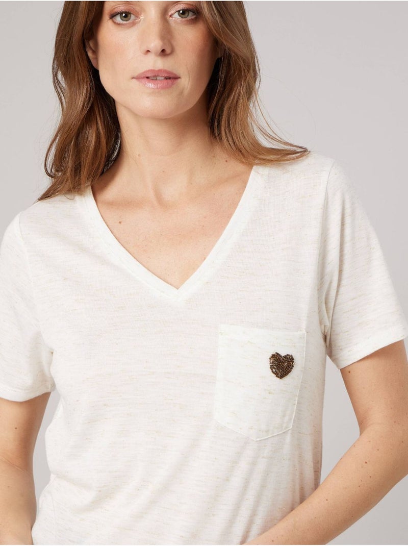 T-shirt regular femme en jersey 'Deeluxe' Ecru - Kiabi
