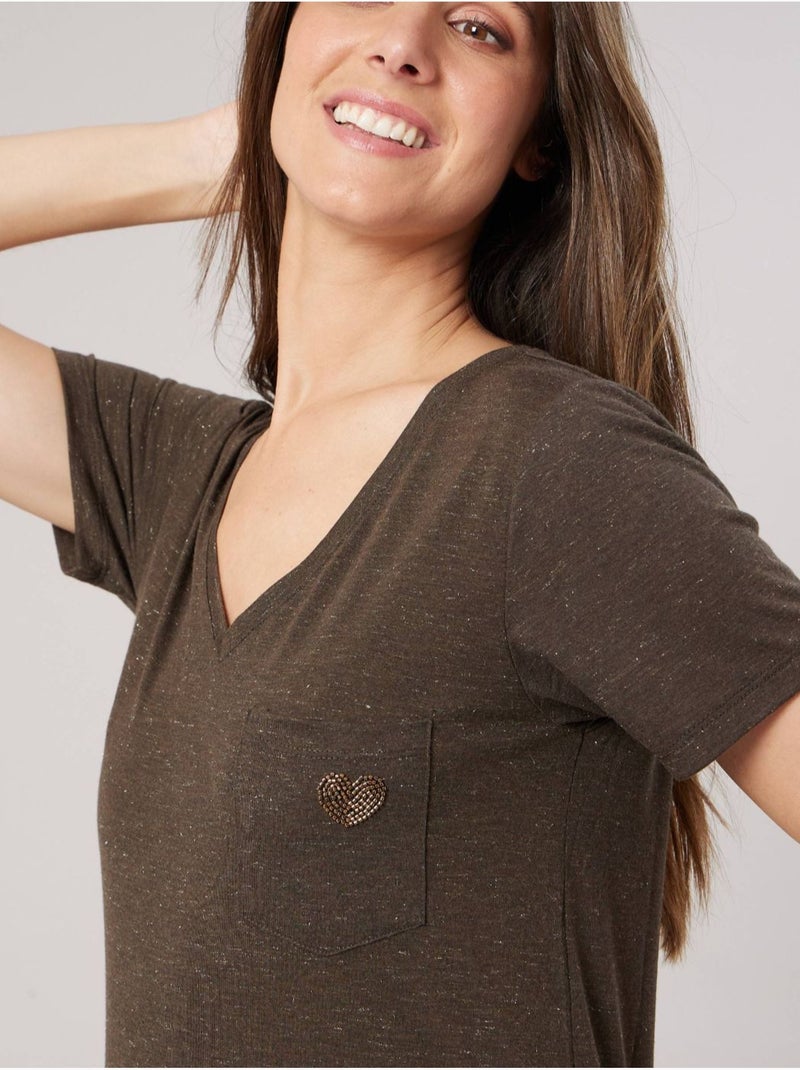 T-shirt regular femme en jersey 'deeluxe' Vert bouteille - Kiabi