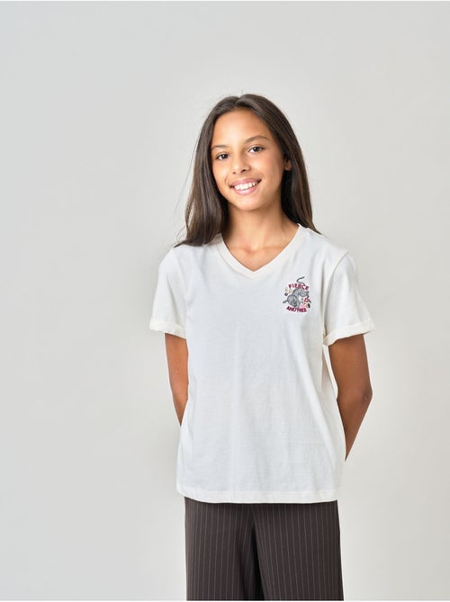 T-shirt regular fille en 100% coton imprimé graphique "fierce and free" 'deeluxe' - Kiabi