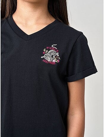 T-shirt regular fille en 100% coton imprimé graphique "Fierce and Free" 'Deeluxe'