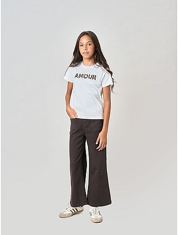 T-shirt regular fille en 100% coton inscription AMOUR en léopard 'Deeluxe'