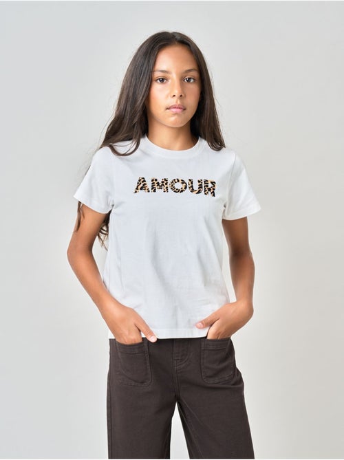 T-shirt regular fille en 100% coton inscription amour en léopard 'deeluxe' - Kiabi