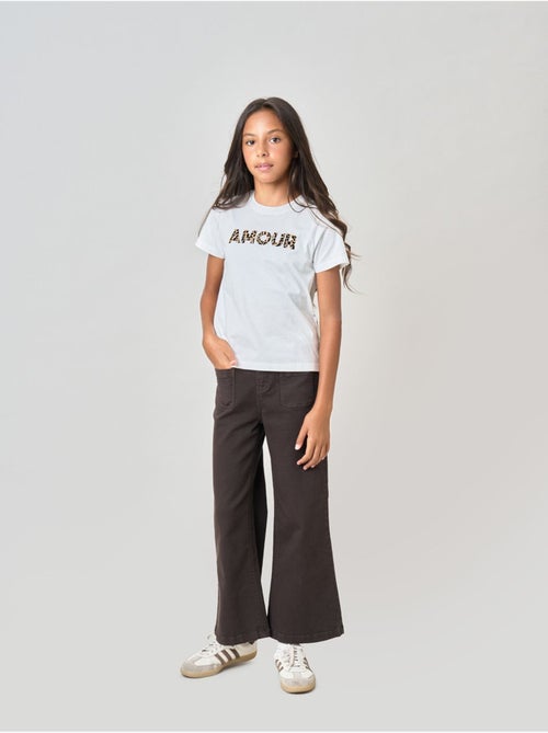 T-shirt regular fille en 100% coton inscription amour en léopard 'deeluxe' - Kiabi