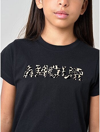 T-shirt regular fille en 100% coton inscription AMOUR en léopard 'Deeluxe'