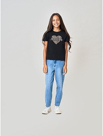 T-shirt regular fille en coton stretch avec cœur en strass 'deeluxe'