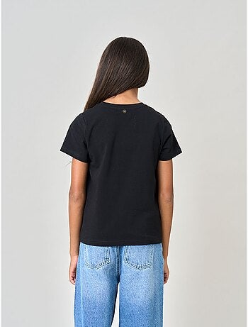 T-shirt regular fille en coton stretch avec cœur en strass 'deeluxe'