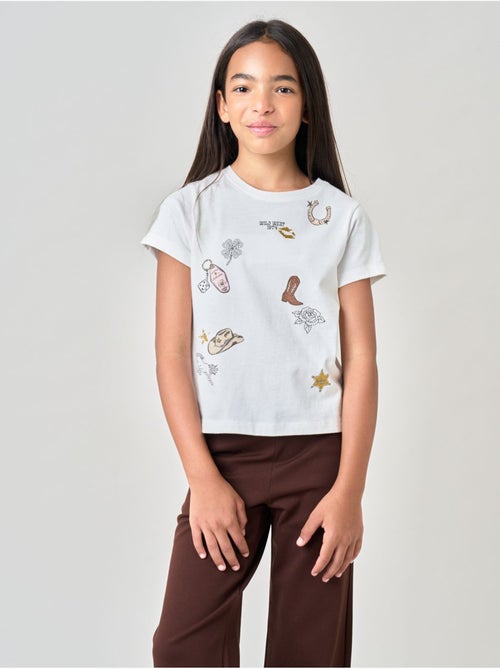 T-shirt regular fille en jersey 100% coton imprimé western 'deeluxe' - Kiabi