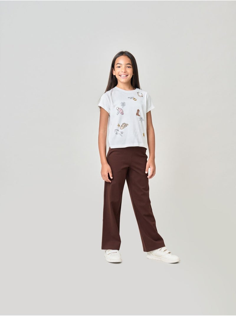 T-shirt regular fille en jersey 100% coton imprimé western 'deeluxe' Blanc cassé - Kiabi