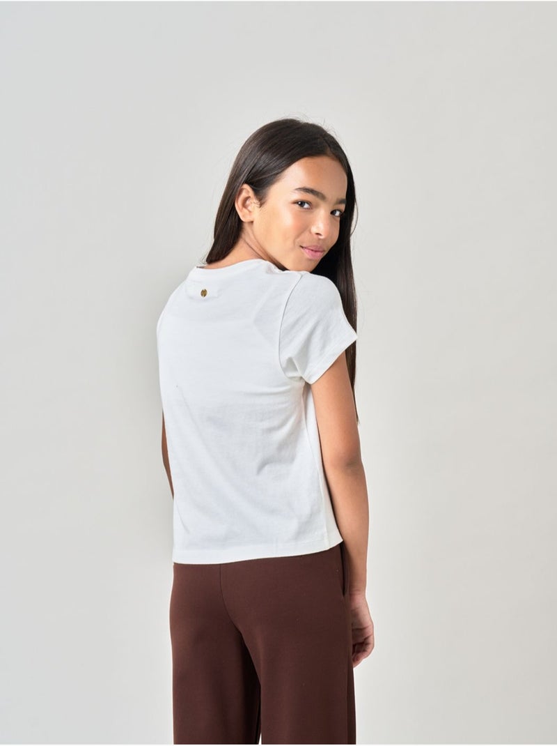 T-shirt regular fille en jersey 100% coton imprimé western 'deeluxe' Blanc cassé - Kiabi