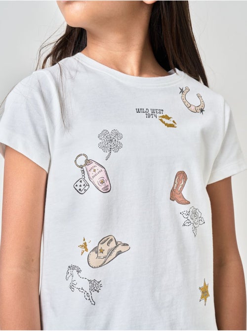 T-shirt regular fille en jersey 100% coton imprimé western 'deeluxe' - Kiabi